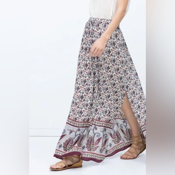 Zara Dresses & Skirts - ZARA Basic Mosaic Paisley Print Double Slit Drawing Maxi Skirt in Multi